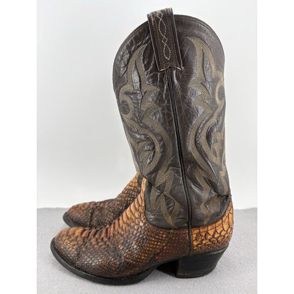 VTG Tony Lama Exotic Python Snakeskin Men\'s Western Cowboy Boots 8114 Size 7.5EE